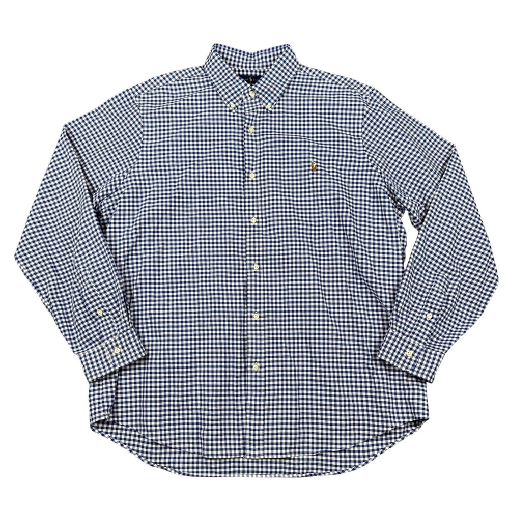 Ralph Lauren Button Down Shirt Mens XXL Classic Fit Gingham Blue White - Picture 2 of 12